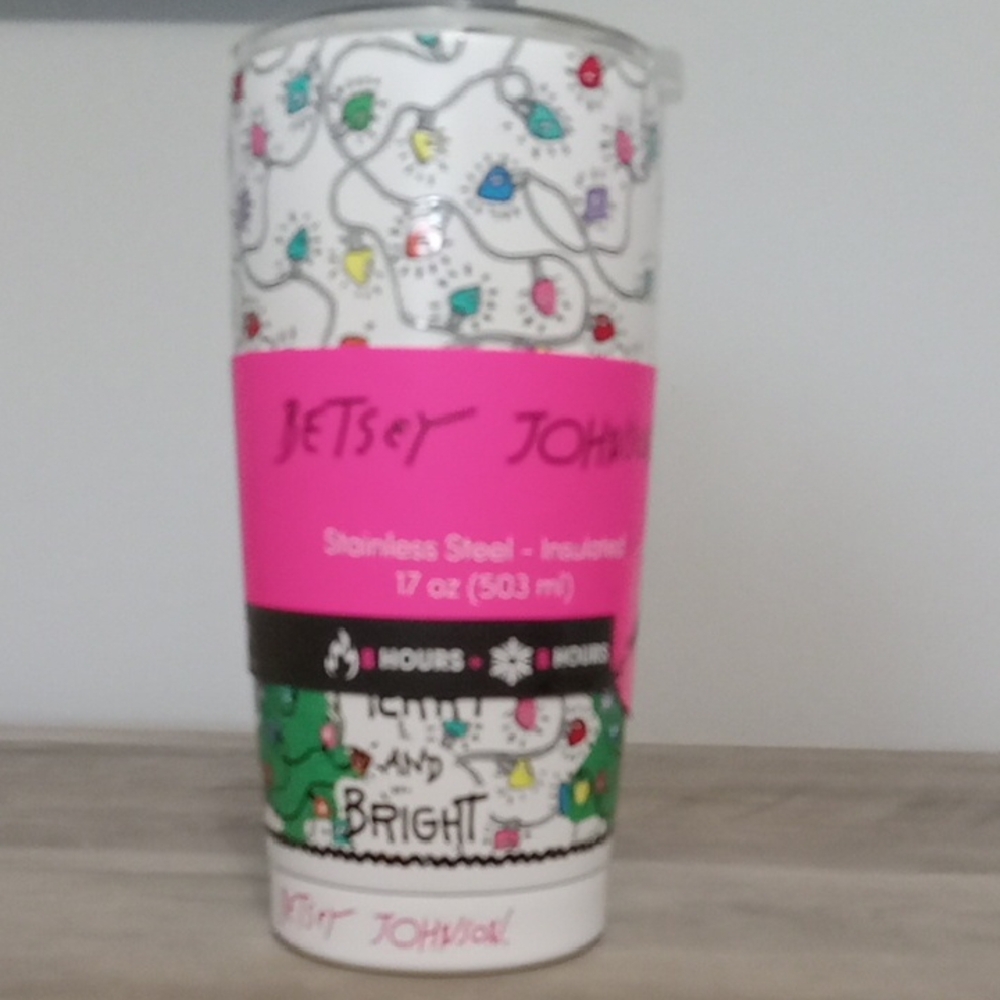 Betsey Johnson Christmas Insulated Tumbler with Holiday Lights